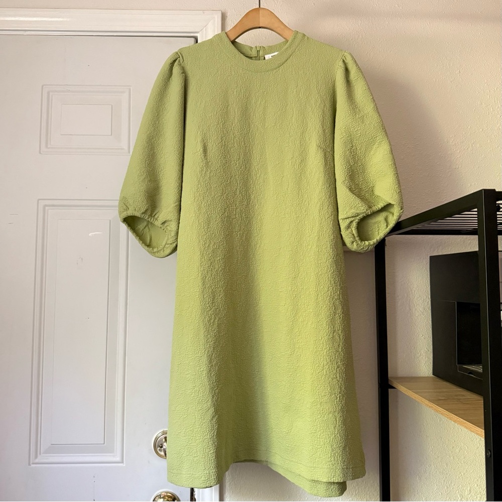 SAMSOE SAMSOE‎ green textured puff short sleeve mini dress